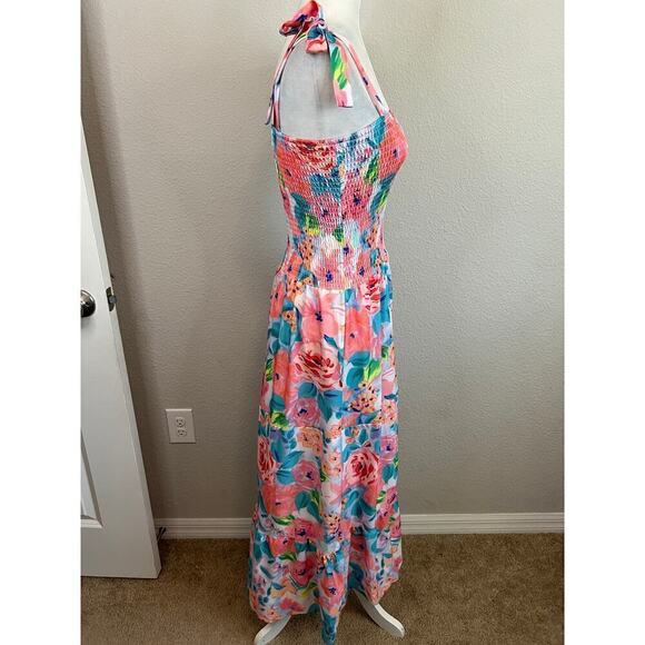New Sunday Up Maxi Sundress Women's M Smocked Pink Floral Summer Dress Feminine - Picture 5 of 8